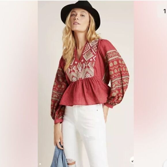 Anthropologie Tops - Anthropologie Keira Embroidered Peplum Long sleeve blouse •sold out•